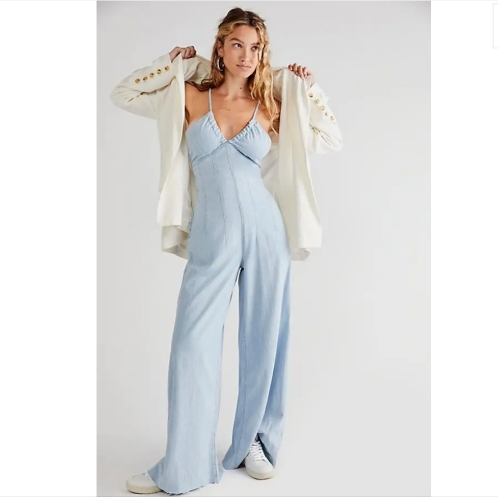 💙🩵 FREE PEOPLE CURVY SOUL TIES ONE-PIECE JUMPSUIT 🩵💙